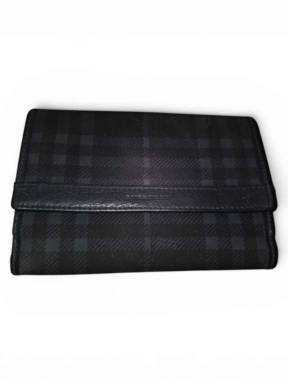 Burberry Black And Gray Plaid Foldover Wallet
